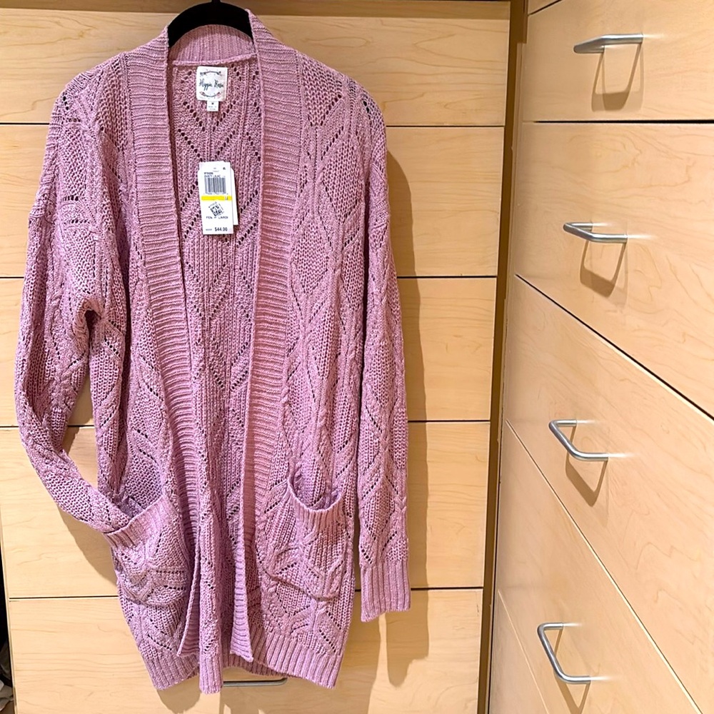 New - Hippie Rose - dusty rose pink crochet cardigan w/ pockets